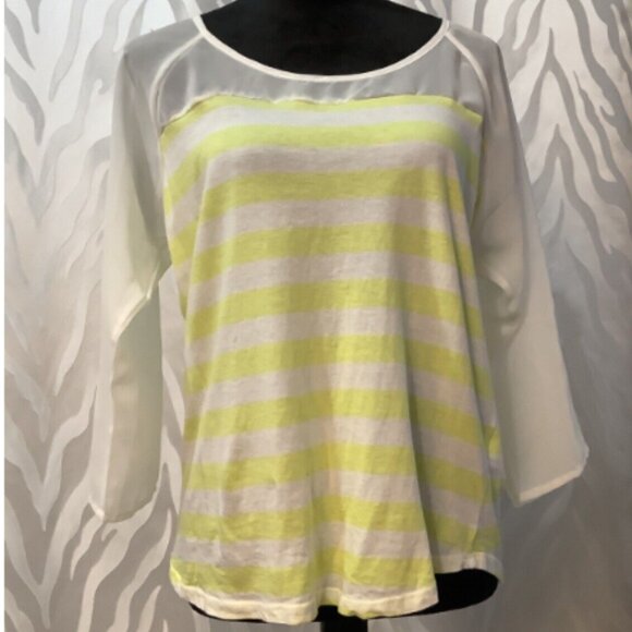 LC Lauren Conrad Women's Striped Bow Tee 3/4 Sleeves Yellow & White Shirt - Picture 14 of 16